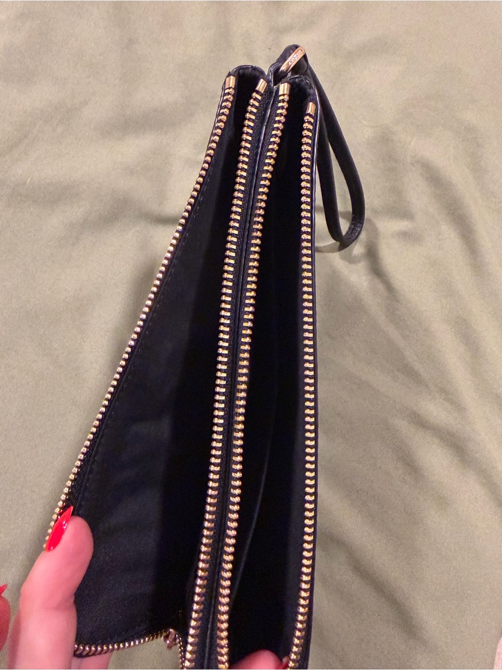 Coach Black Pebbled Leather Wristlet with Gold Hardware - Picture 3 of 5